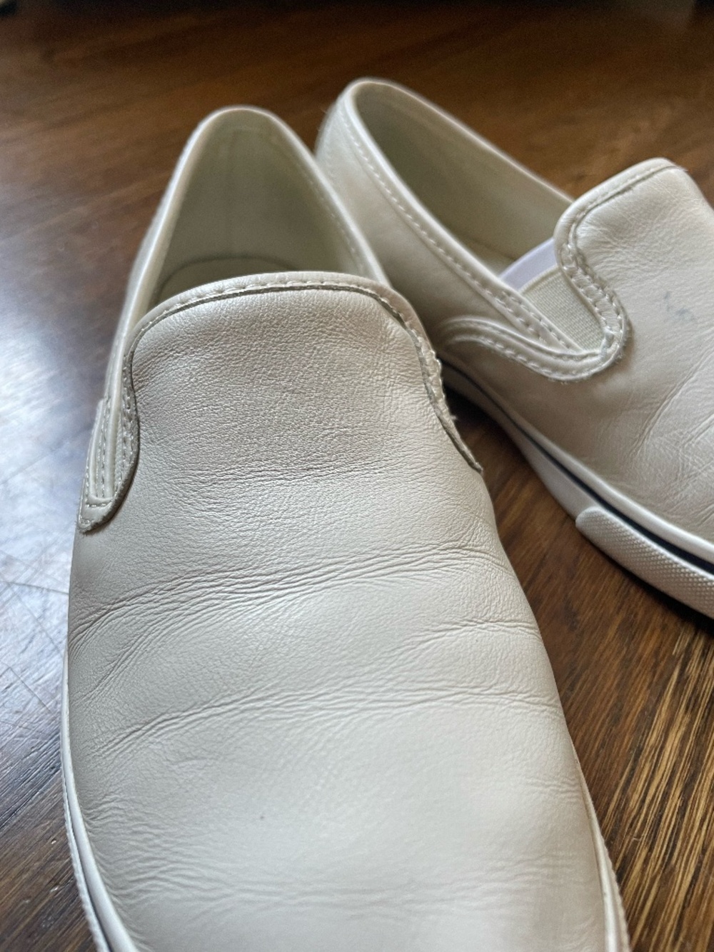 Lauren Ralph Lauren Janis Cream Leather Slip On Sneaker Women's Size 7B Good Con